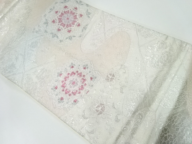 JAPANESE KIMONO / ANTIQUE FUKURO OBI / SILK / WOVEN FLORAL CREST